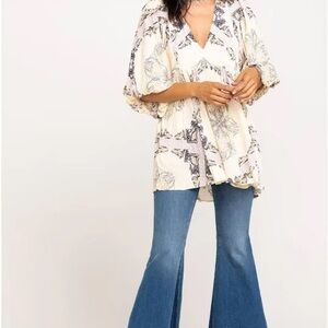 Free People Girl Talk printed Tunic Top NWOT Ivory combo SMALL